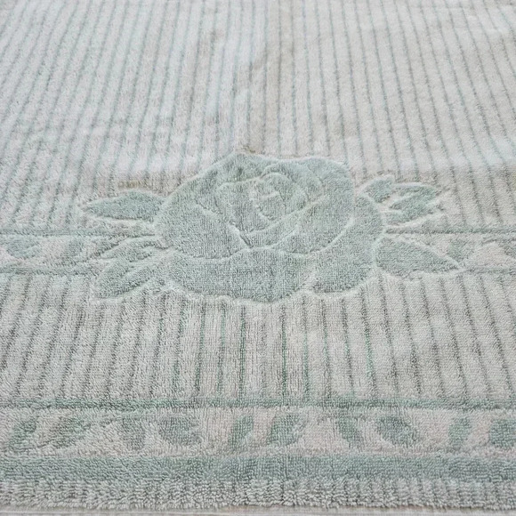 Cannon Bath & Hand Towel Royal Family Retro Mod‎ Flowers Mint Green USA Vintage - Picture 7 of 14